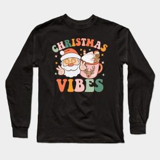 Christmas Vibes Peaceful Groovey Daisy Flower Hot Cocoa Christmas Gift Long Sleeve T-Shirt